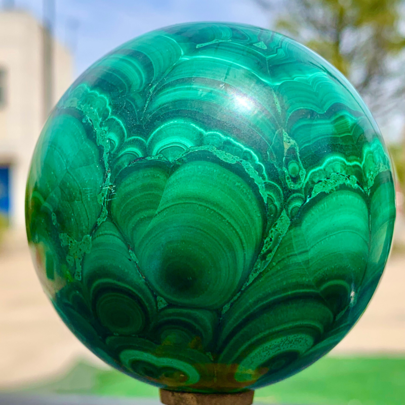 1.34LB Natural malachite egg quartzcrystal energy ball reiki healing