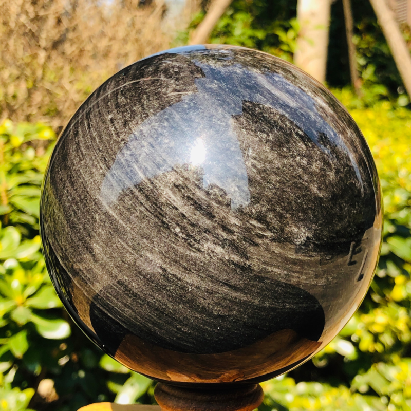 1380g Natural Silver Obsidian Quartz Crystal Ball Sphere Healing HH318