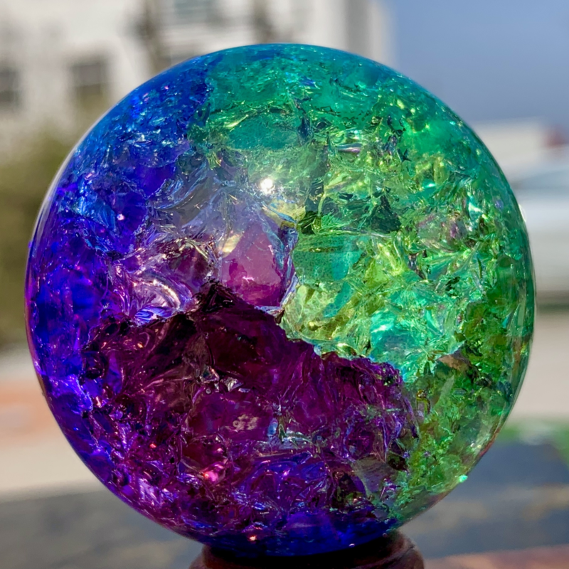 163G Natural Titanium Rainbow Quartz sphere Crystal ball Healing