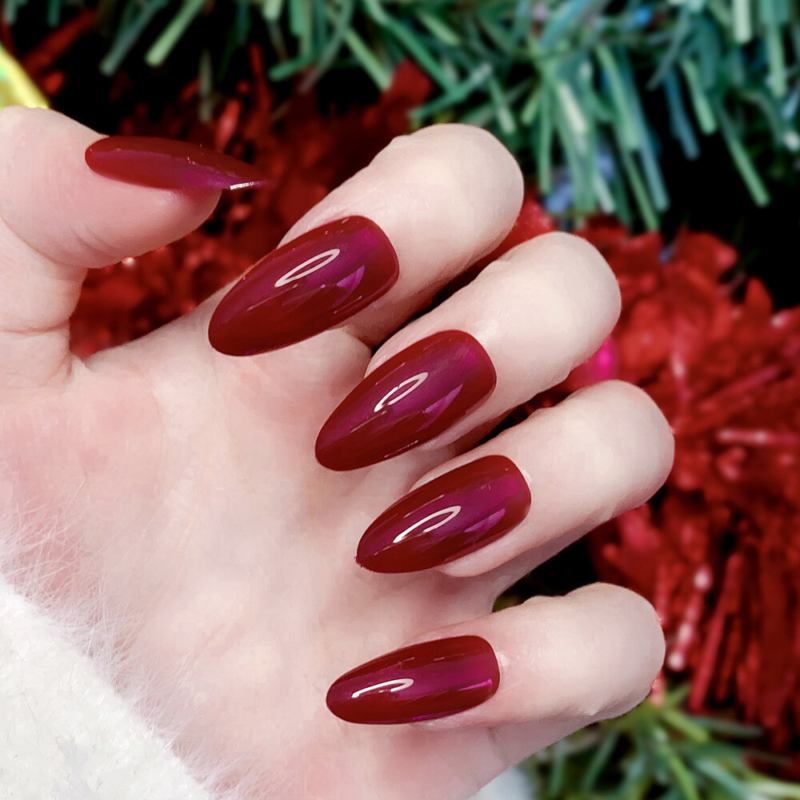 Festival Cherry Red False Nail Short Almond Press on Nails for Nail Art 24pcs