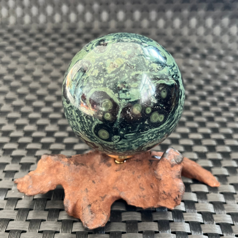 238G Natural Peacock's eye Crystal Polishing Stone ball Healing+Stand
