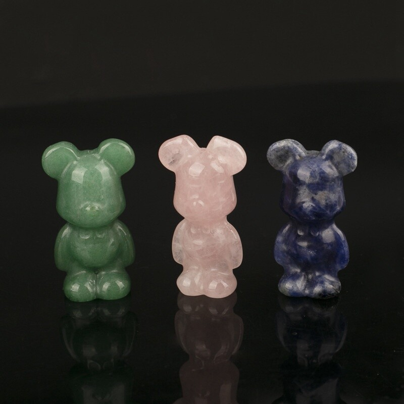 Natural Quartz Crystal Gloomy Little Bear Healing Gemstone Skull Carved Animal