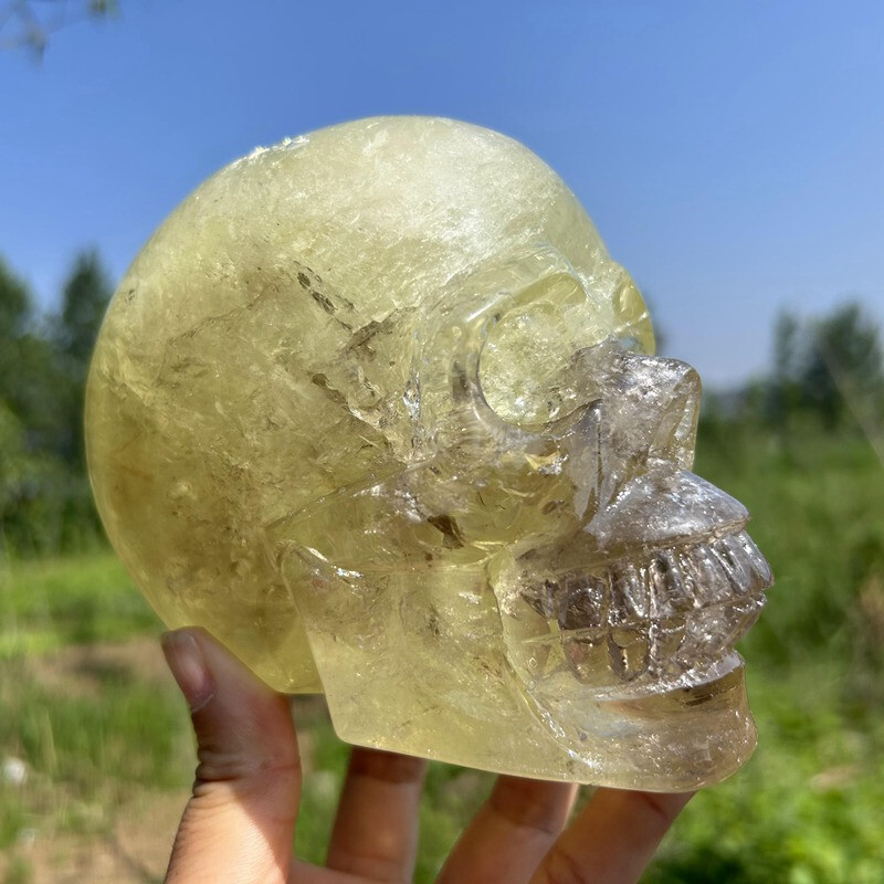 4.2LB Natural smoky citrine Skull Hand Quartz Crystal Skull Reiki Healing