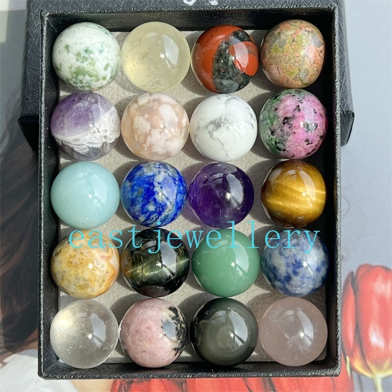 10pcs Natural Mixed Sphere Quartz Crystal Carved Gem Ball Reiki Healing 15mm+