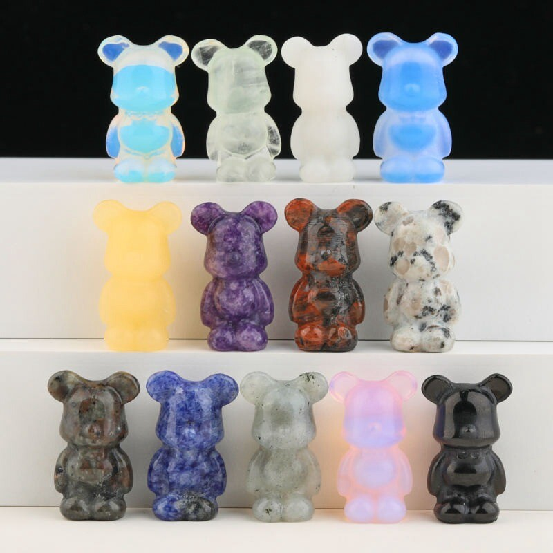 Natural Quartz Crystal Gloomy Little Bear Healing Gemstone Skull Carved Animal