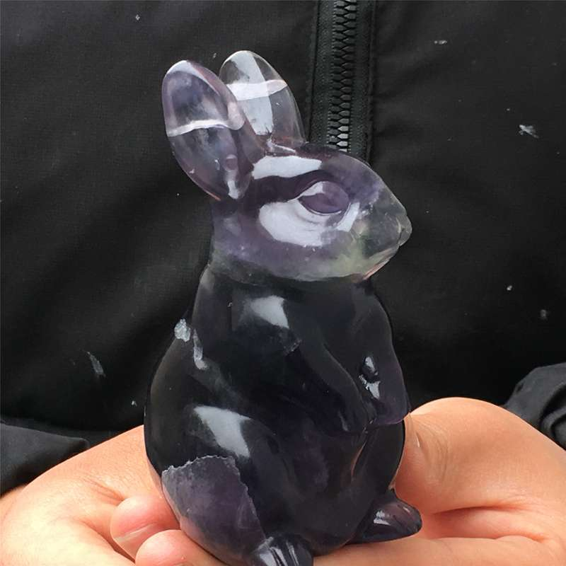 0.34kg Natural fluorite rabbit carved Quartz Crystal skull Healing