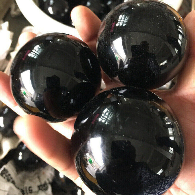 80MM Large Natural Black Obsidian Crystal Sphere Ball Healing Rock Stone DECOR