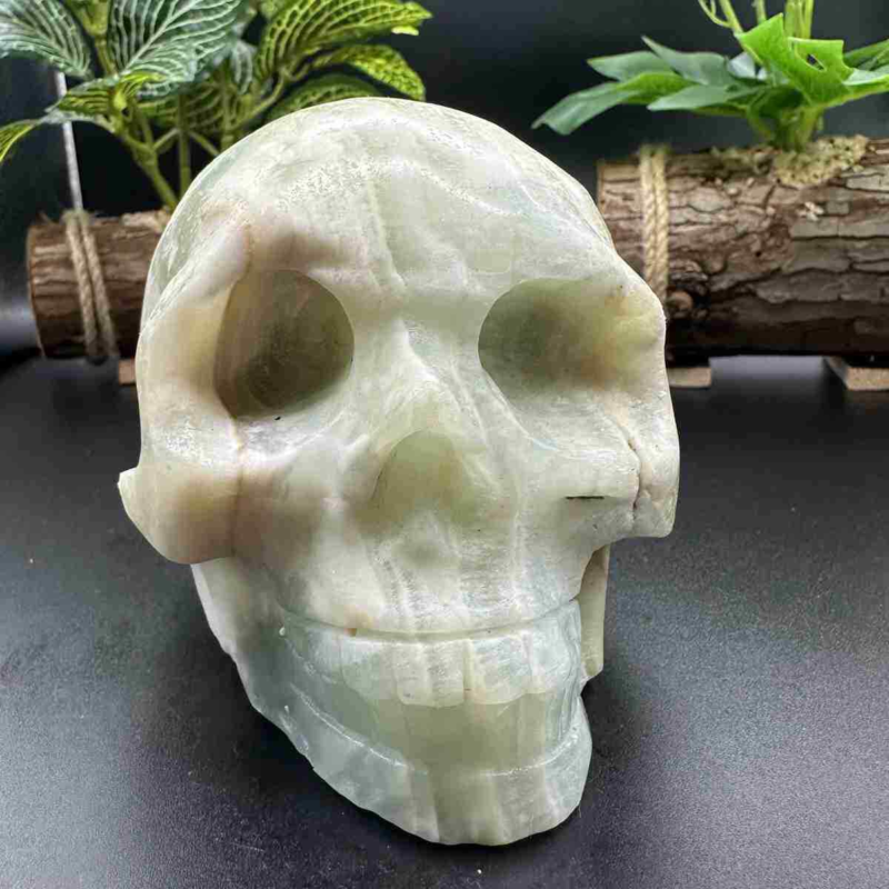 1545g natural Caribbean calcite hand carved skull quartz crystal healing decor