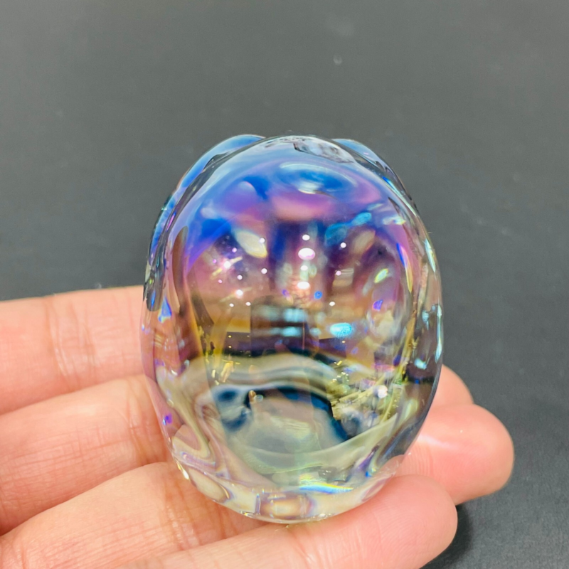 2" Rainbow Titanium melting Quartz Hand carved skull crystal reiki healing 1PC