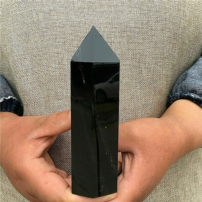 Natural obsidian quartz obelisk crystal wand point healing