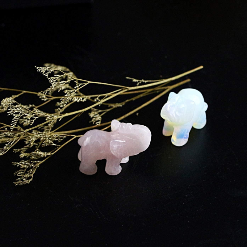 Rose Quartz Elephant Figurines Hand Carved Pocket Statue Healing Crystals Good L