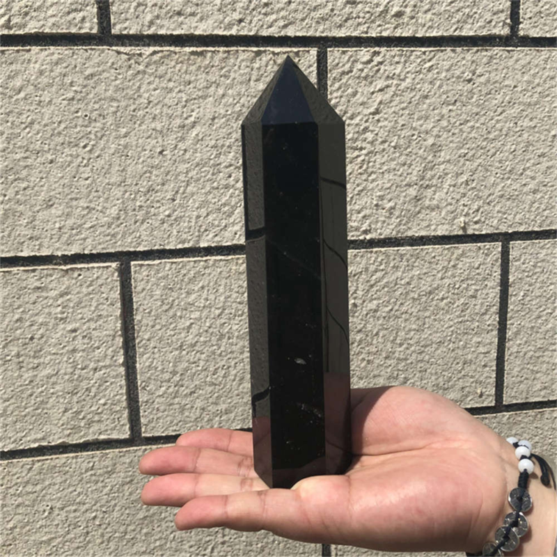 510g Natural Obsidian Obelisk Quartz Crystal Point Wand Tower Healing