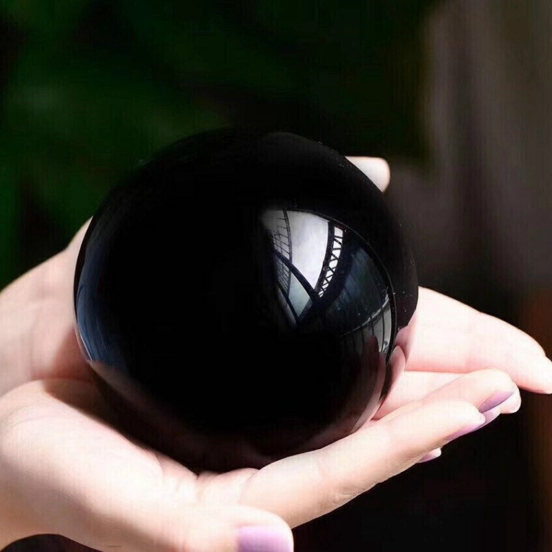 80MM Large Natural Black Obsidian Crystal Sphere Ball Healing Rock Stone DECOR