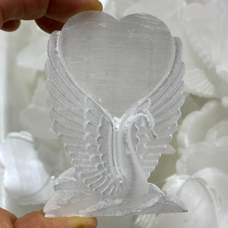 2.5”+ Natural Gypsum Selenite swan Hand Carved Quartz Crystal Reiki healing 1PC