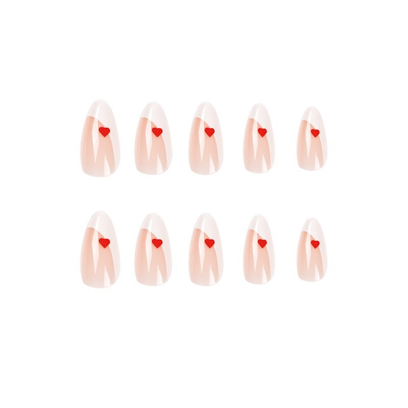 24pcs Minimalist French Heart False Nail Almond Press on Nail for Nail Art