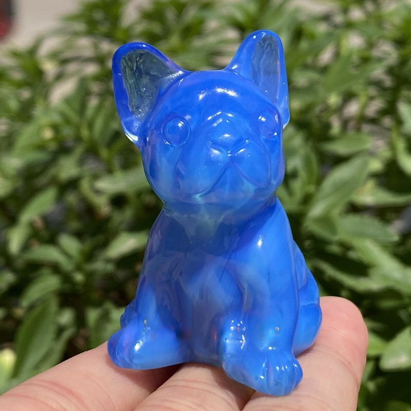 Natural Quartz Crystal Carved Rough Stone French Bulldog Healing Animal Decor