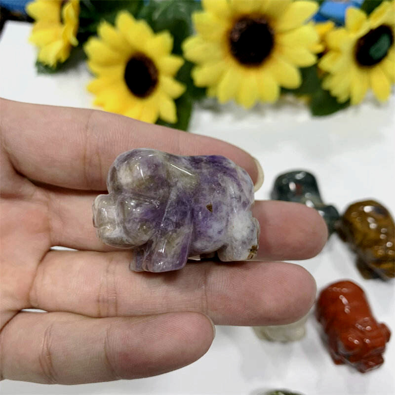 Raw Natural Quartz Crystal Skull Carved Pig Wild Boar Piggy Animal Healing Stone