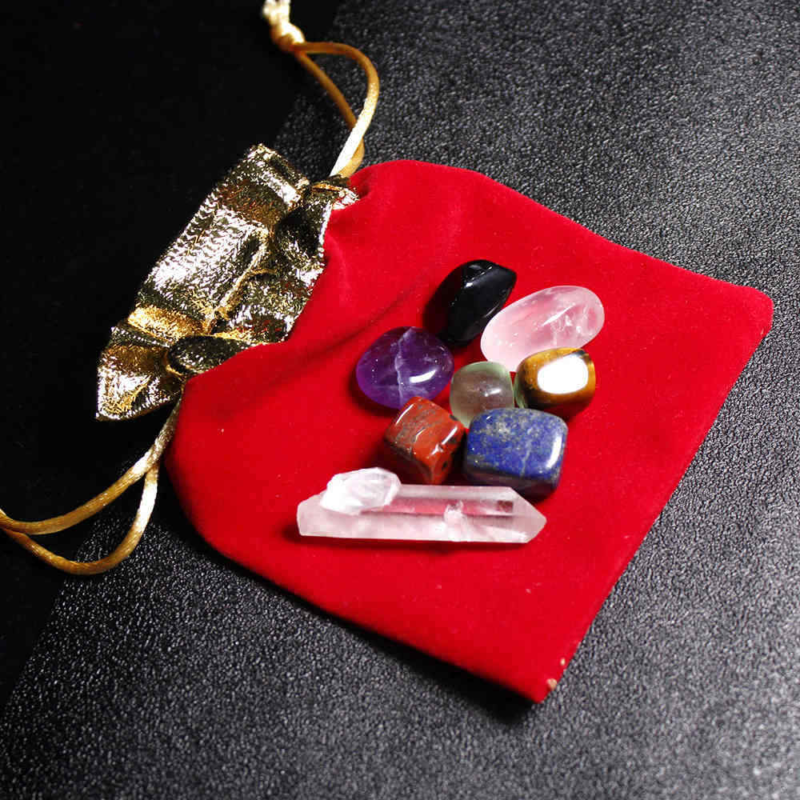 7 Chakra Rare Crystal Natural Quartz Reiki Balance Tumbled Stone Set W/ Pouch US