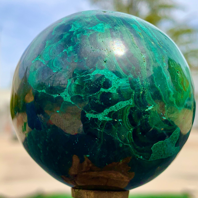 360G Natural malachite egg quartzcrystal energy ball reiki healing