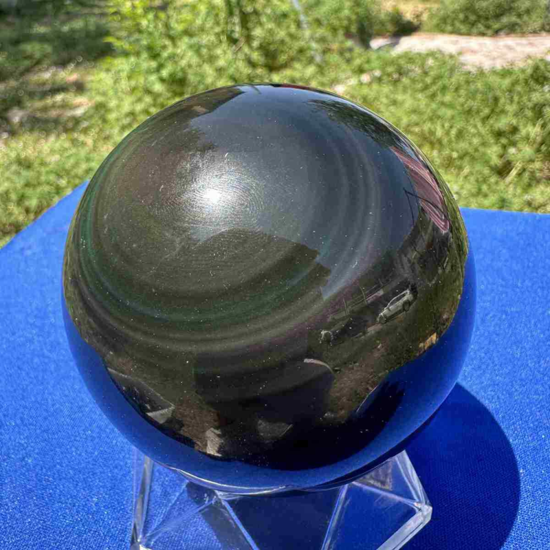520g natural rainbow obsidian sphere cat's eye quartz crystal ball healing