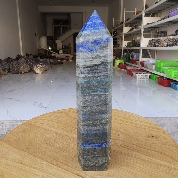670g Natural Rock Lapis Lazuli Quartz Crystal Stone Point Healing Wand Obelisk