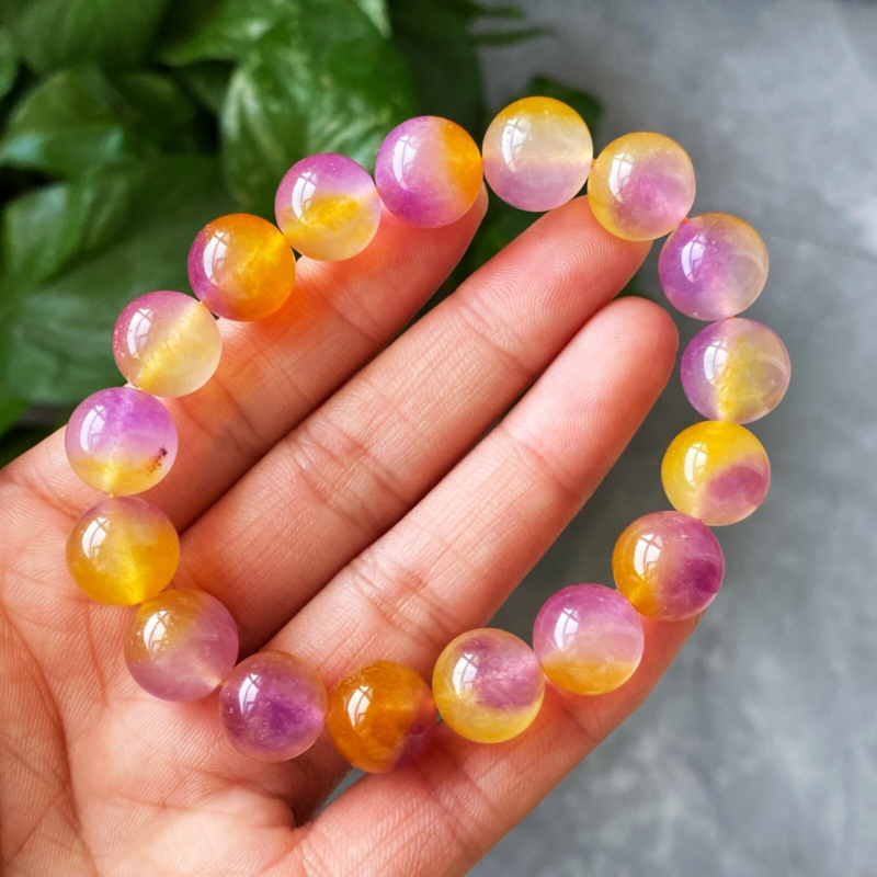 12mm Natural Ametrine Purple Yellow Quartz Crystal Beads Bracelet AAA