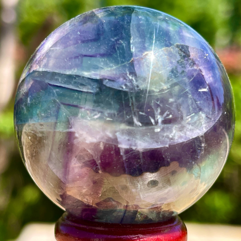 159G Rare natural snowflake feather fluorite crystal ball therapeutic ball