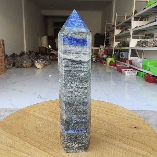 670g Natural Rock Lapis Lazuli Quartz Crystal Stone Point Healing Wand Obelisk