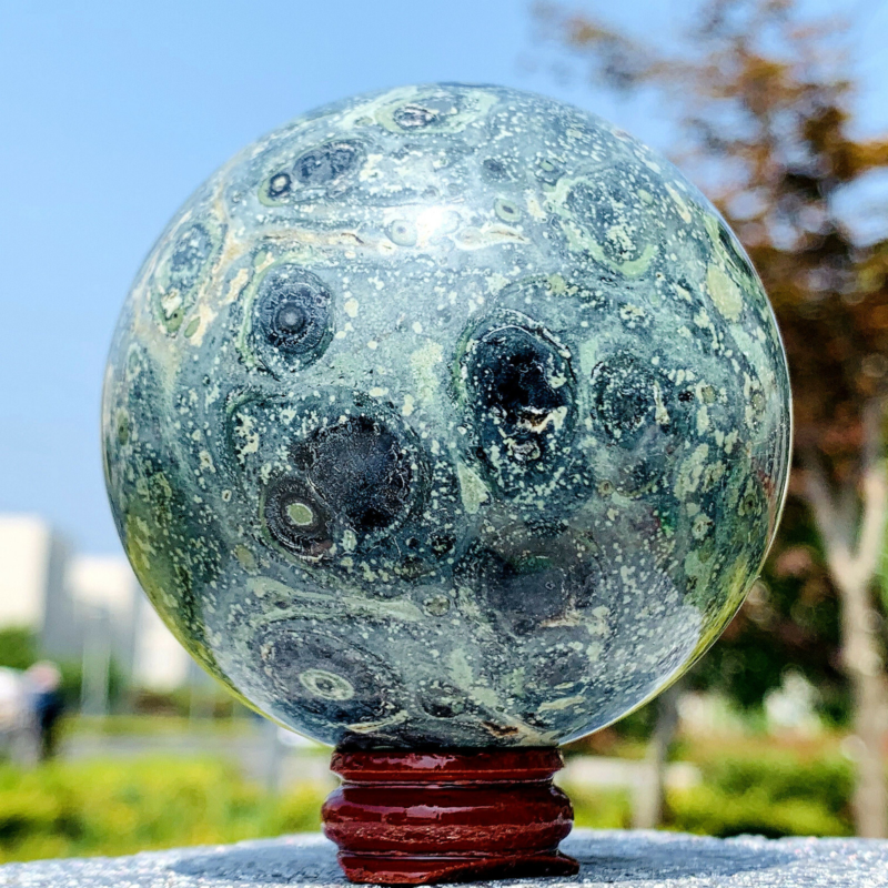 480G Eye Green Kambaba Jasper Stromatolite Crystal Sphere Ball Madagascar