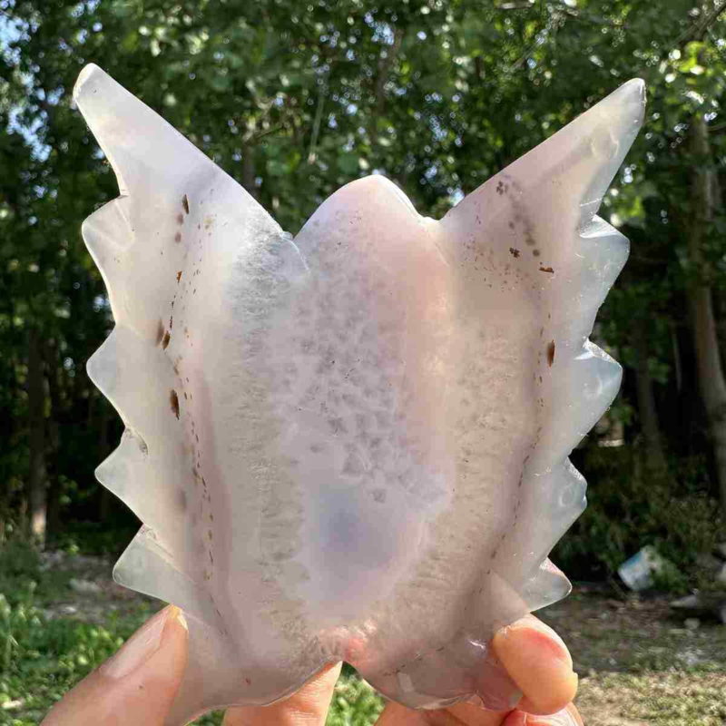 140g natural agate hand carved butterfly skull quartz crystal cluster reiki