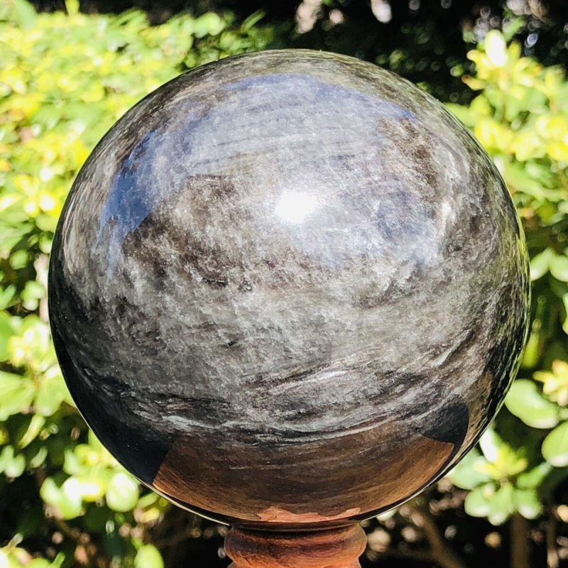 1130G HUGE Natural Silver Obsidian Sphere Crystal quartz Ball Healing 801