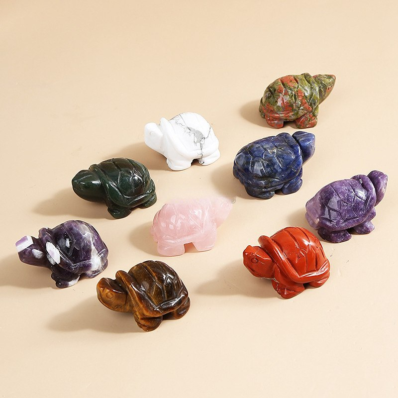 Natural Quartz Crystal Carved Longevity Tortoise Healing Gemstone Animal Turtle