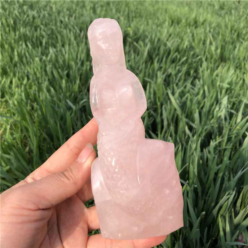 0.51kg Natural rose quartz mermaid carved Quartz Crystal skull Healing