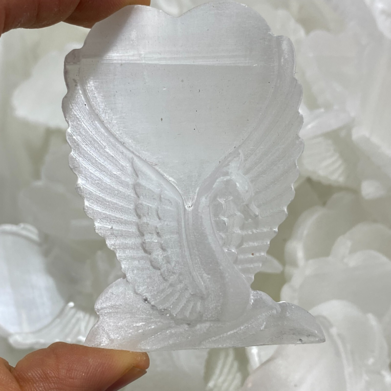 2.5”+ Natural Gypsum Selenite swan Hand Carved Quartz Crystal Reiki healing 1PC