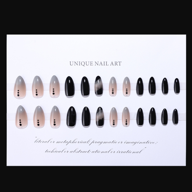 Almond Medium Fake Nail Drak Black Halloween Press on Nails for Nail Art 24pcs