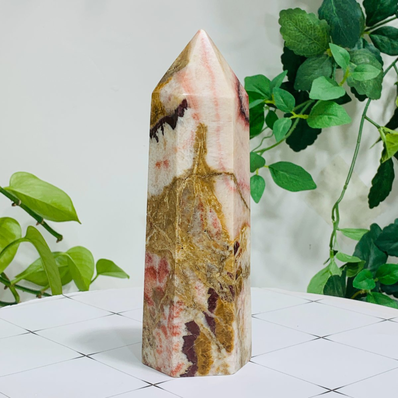 652g Natural Pork Stone Quartz Obelisk Crystal Wand Point Tower Reiki Healing