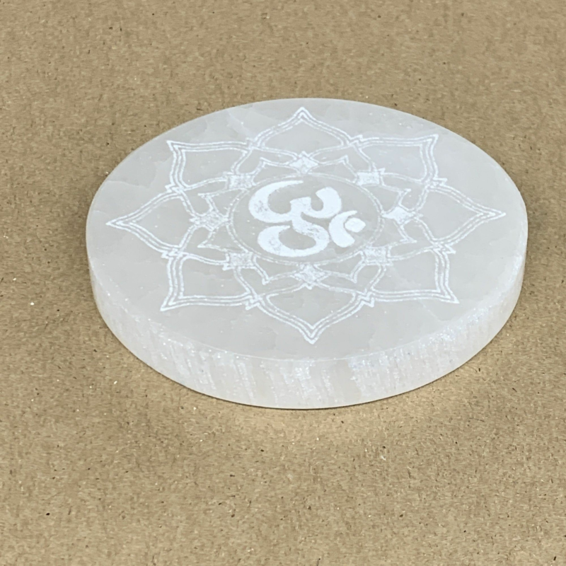1pc, 3.4" x 2.7" Natural Selenite Crystals Carved Oval gypsum from Morocco