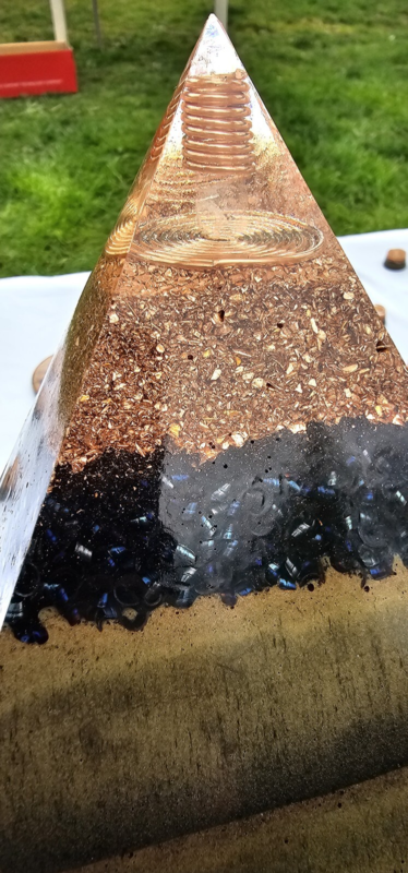 Orgonite Pyramid 6" x 6" x 6" copper coil, metal powder, quartz