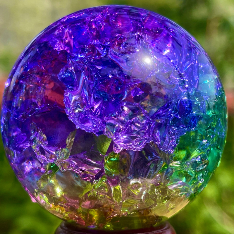 168G Natural Titanium Rainbow Quartz sphere Crystal ball Healing