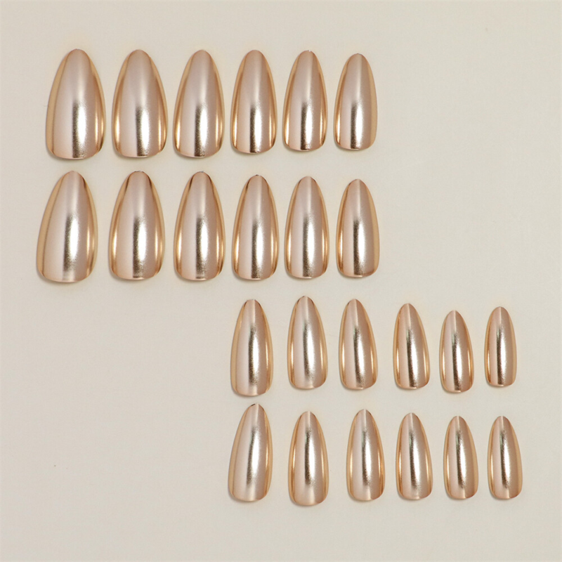 Mirror Laser Gold False Nail Short Almond Press on Nails for Nail Art 24pcs