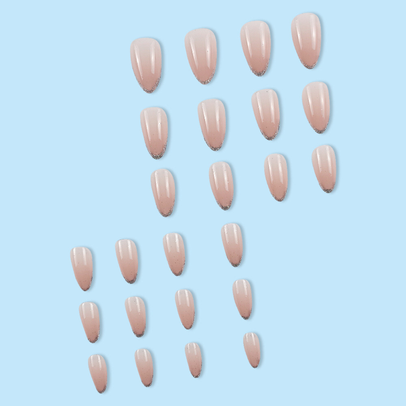 French Glitter Gradient Fake Nail Short Almond Press on Nails for Nail Art 24pcs