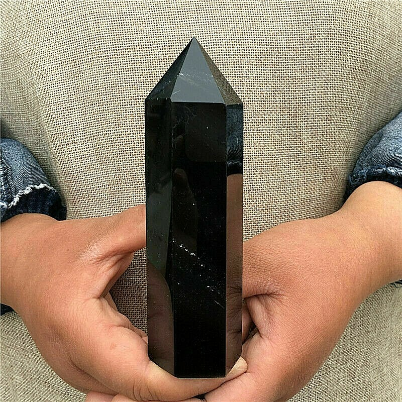 Natural obsidian quartz obelisk crystal wand point healing