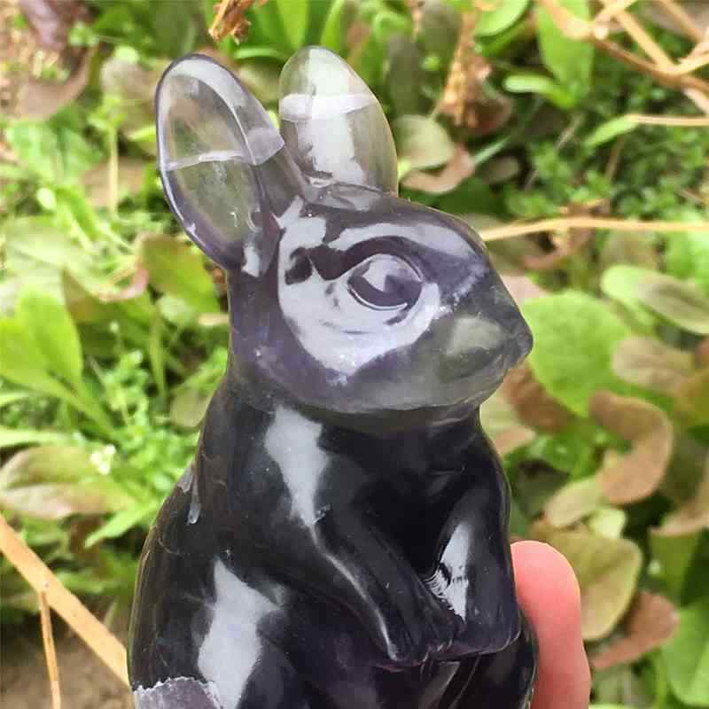 0.34kg Natural fluorite rabbit carved Quartz Crystal skull Healing