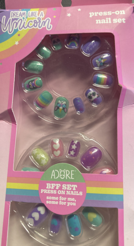 Girls Press On Nails Set 36 ct Adore BFF Share Dream Like a Unicorn Childrens