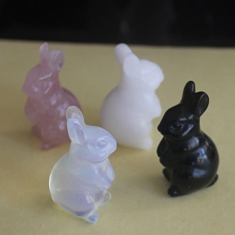 Carved gemstone crystal rabbit bunny figurine animal carving home decor 1.5''