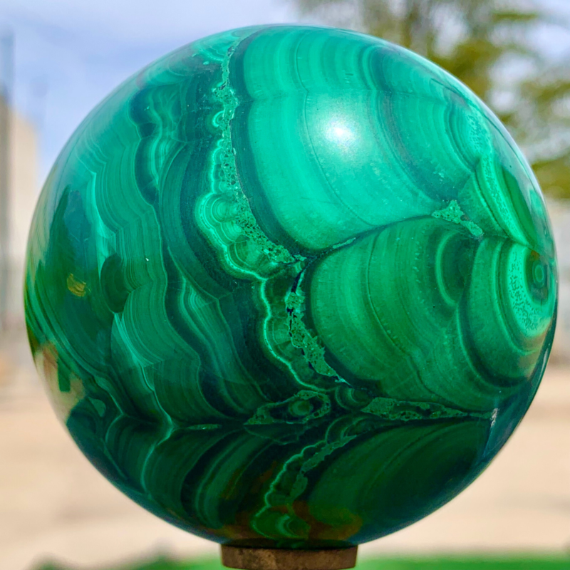 1.34LB Natural malachite egg quartzcrystal energy ball reiki healing
