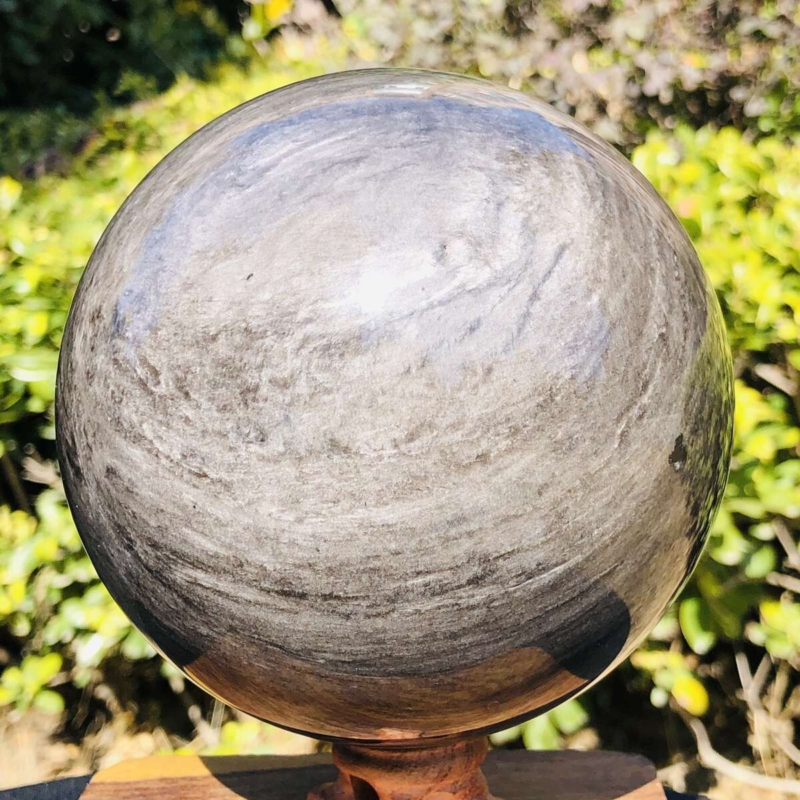 2150G HUGE Natural Silver Obsidian Sphere Crystal quartz Ball Healing 779