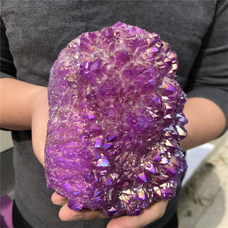 1.18kg Electroplate Rainbow cluster quartz crystal mineral specimen reiki healin