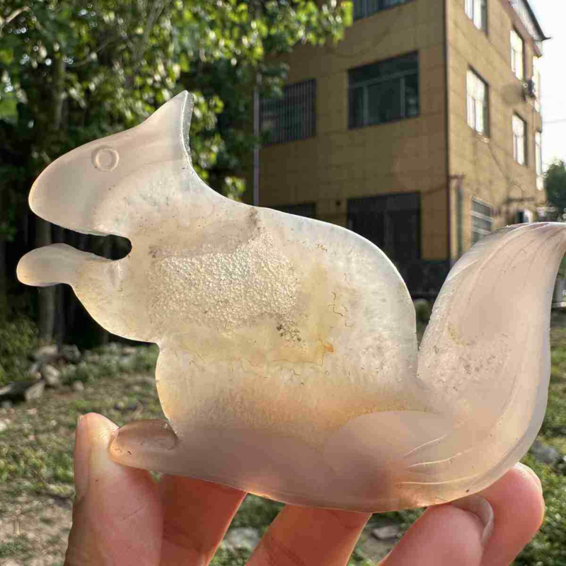 110g natural agate hand carved squirrel skull quartz crystal cluster reiki