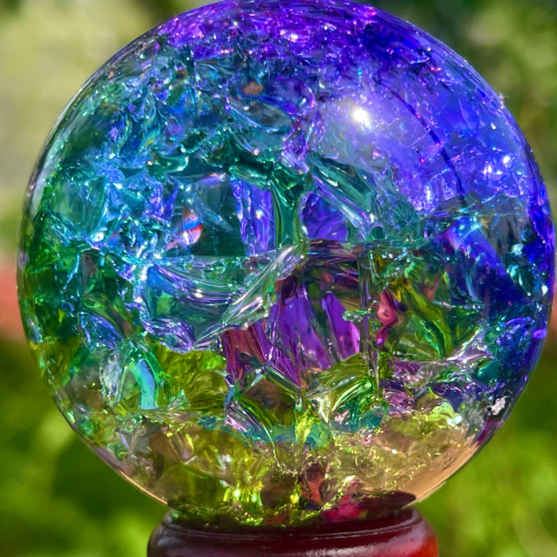 168G Natural Titanium Rainbow Quartz sphere Crystal ball Healing
